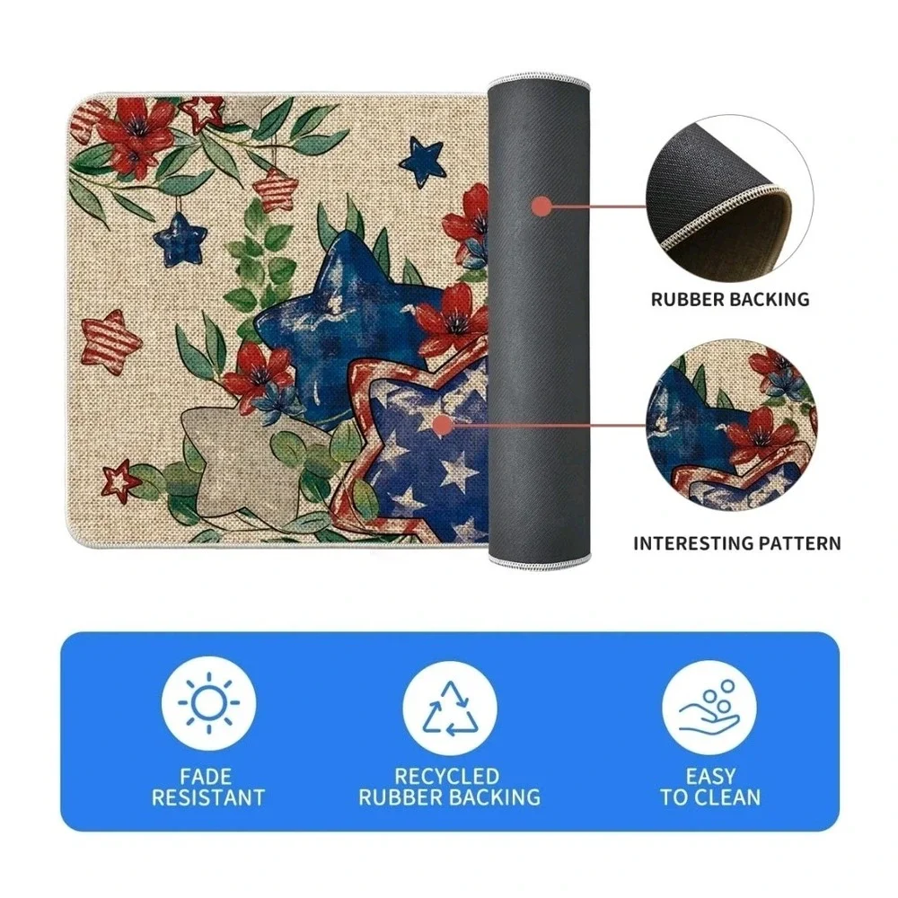 Eucalyptus Flowers Stars Patriotic 4th of July Kitchen Mats Set of 2, Memorial